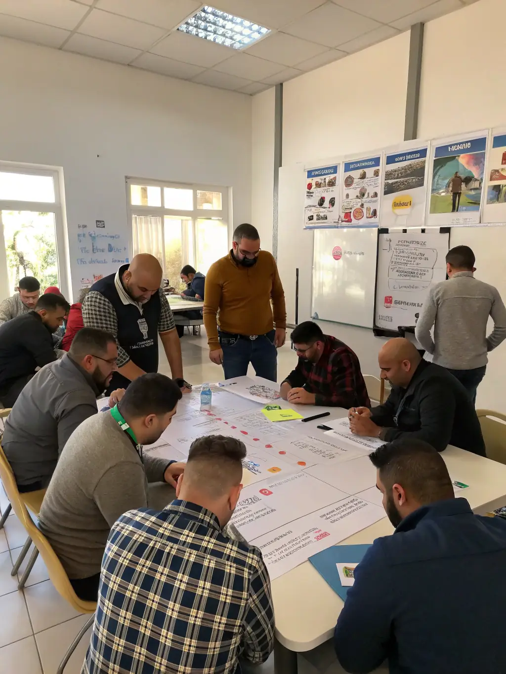 An image of a dynamic workshop with Indian SME leaders engaging in leadership exercises, showcasing active participation and collaboration.